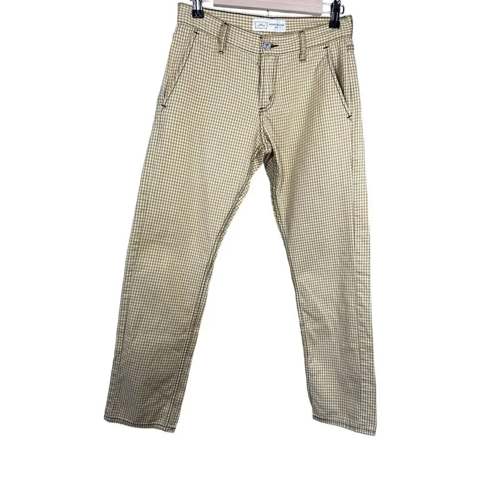 LEVI'S Unisex 511 Cotton Gingham Checker Print Skinny Trouser Jeans Tan Size 30
